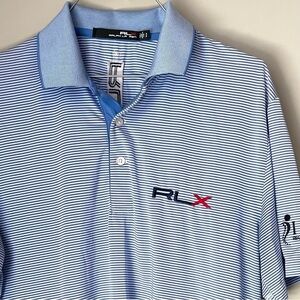 🔥 RLX Ralph Lauren Blue White Stripe Golf Polo S